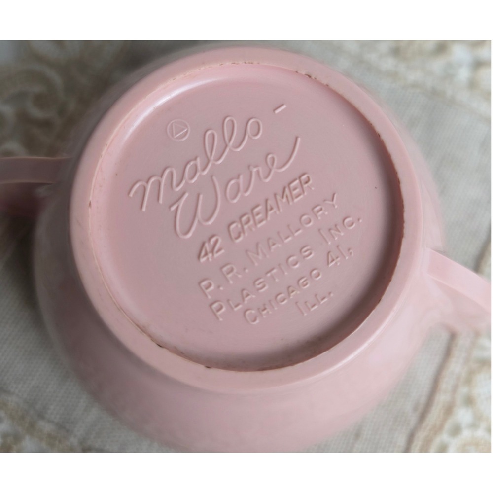 Vintage Mallo-Ware Pink Melamine Sugar Bowl with Lid and Creamer Set MCM Chicago - Picture 14 of 14